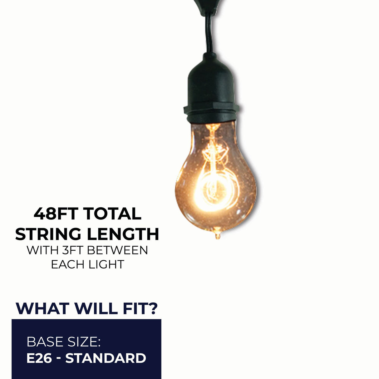 Bulbrite 862823 Bulbrite 48-foot String Light Kit with Nostalgic Loop Filament A19 Incandescent Light Bulbs, 2-pk