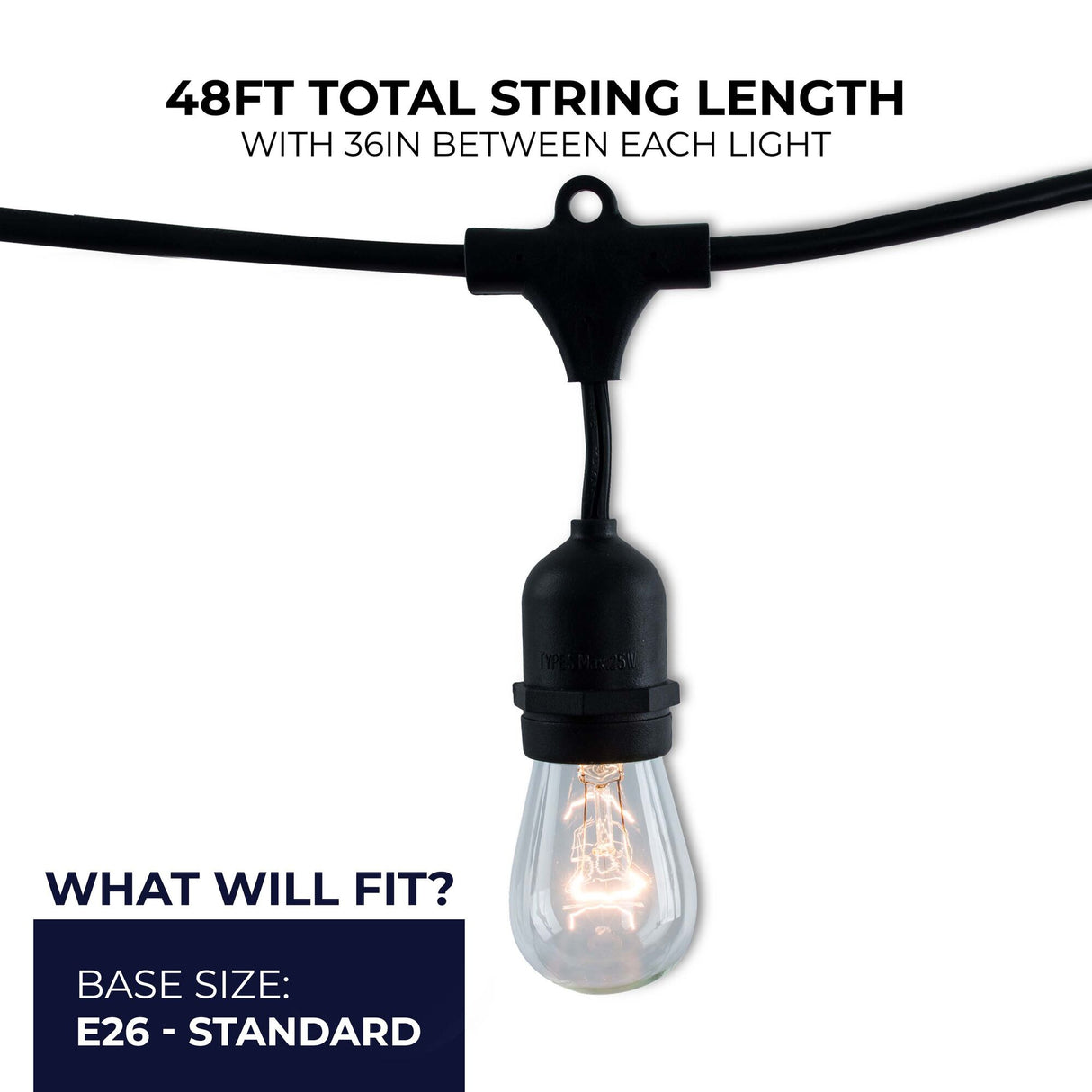 Bulbrite 862820 Bulbrite 48-foot String Light Kit with Clear Vintage Style S14 Incandescent Light Bulbs, 2-pk