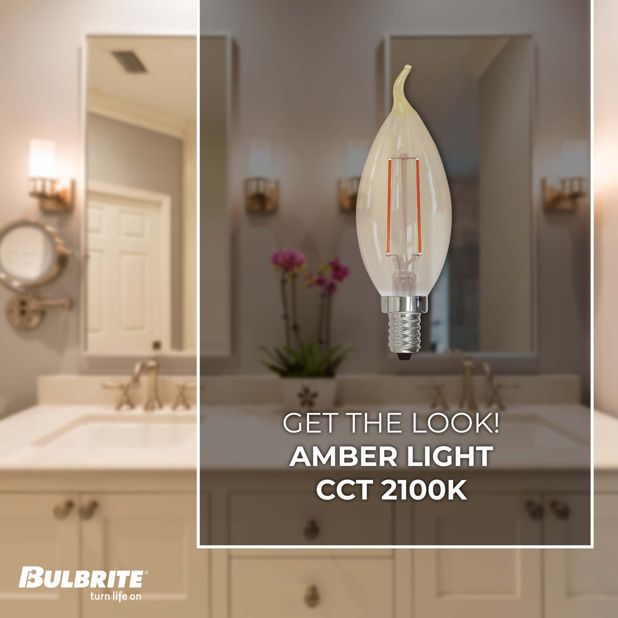 Bulbrite 862908 Bulbrite LED 2.5 Watt Dimmable CA10 Light Bulb with an Antique Finish and an E12 - 2100K (Amber Light) 160 lumens