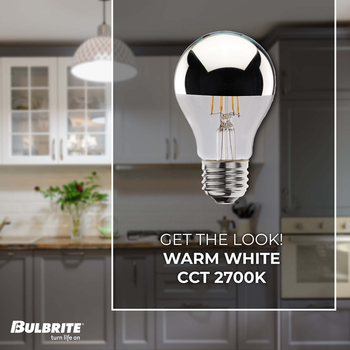 Bulbrite 861426 Bulbrite LED Filament Pack of (2) Dimmable 4.5 Watt Half Chrome A19 Light Bulbs with Medium (E26) Screw Base, 2700K (Warm White Light)