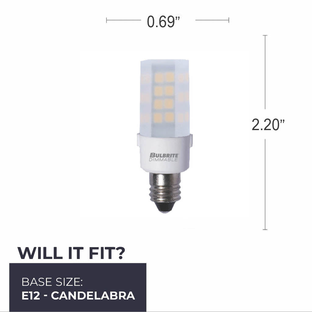 Bulbrite 861520 Bulbrite LED Pack of (2) 120-Volt T6 Specialty Mini Bulbs with Candelabra (E12) Screw Base, 4.5 Watt, 3000K (Soft White Light)