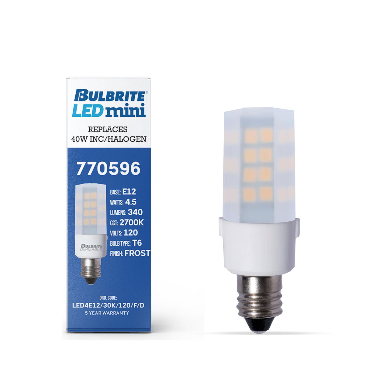 Bulbrite 861531 4.5W LED E12 FROST 2700K 120V DIMMABLE-2PK