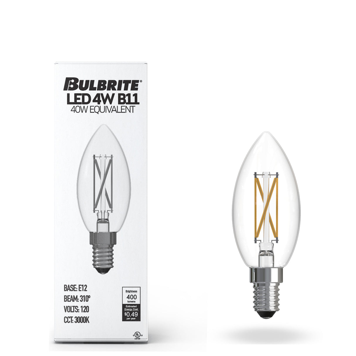 Bulbrite 861623 4W LED B11 Light Bulb 3000K Dimmable E12 400 Lumens 120V 8PK