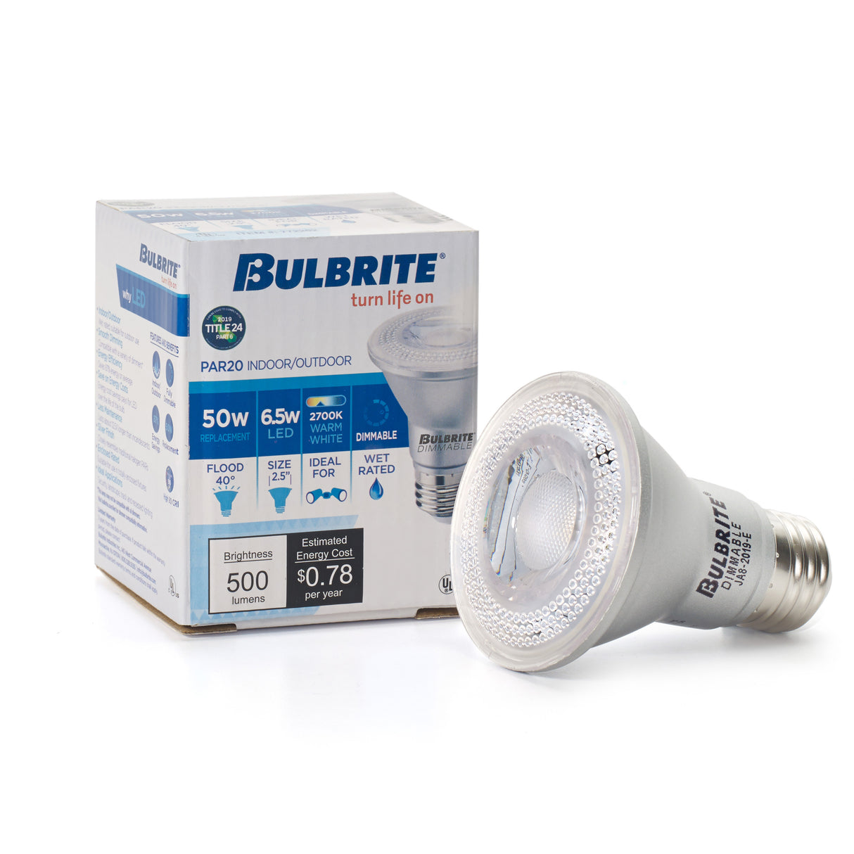 Bulbrite 861756 6.5W LED PAR20 Light Bulb 2700K Dimmable E26 488 Lumens 120V 6PK