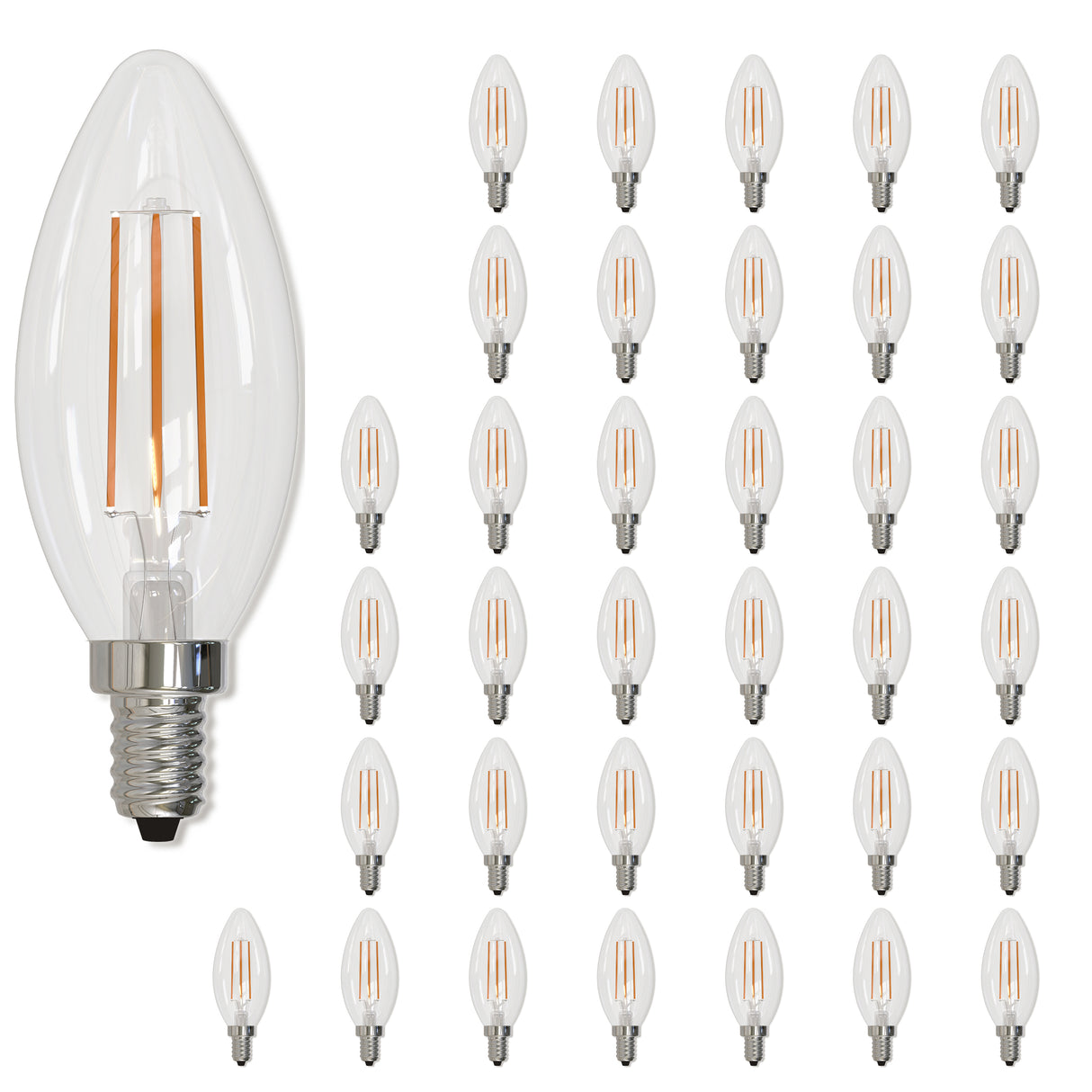 Bulbrite 861761 Bulbrite LED Filament Pack of (36) 5 Watt Dimmable B11 Light Bulb with Clear Glass Finish and Candelabra (E12) Base - 2700K (Warm White Light), 500 Lumens