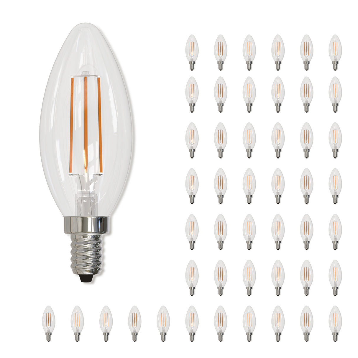 Bulbrite 861762 Bulbrite LED Filament Pack of (48) 5 Watt Dimmable B11 Light Bulb with Clear Glass Finish and Candelabra (E12) Base - 2700K (Warm White Light), 500 Lumens