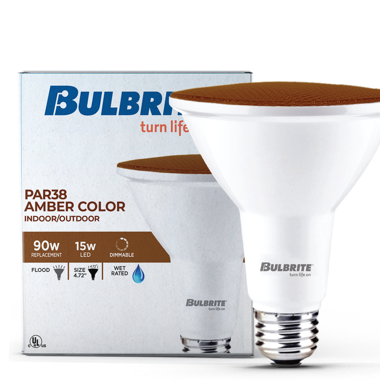 Bulbrite 861907 90-Watt Equivalent, Amber Color PAR38 Weatherproof Outdoor E26 Medium Base Flood LED Light Bulb