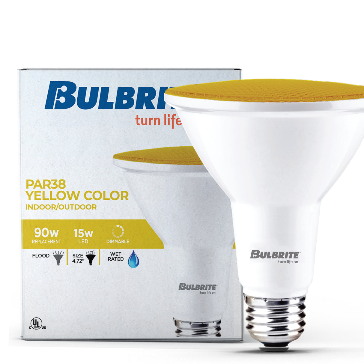 Bulbrite 861908 90-Watt Equivalent, Yellow Color PAR38 Weatherproof Outdoor E26 Medium Base Flood LED Light Bulb