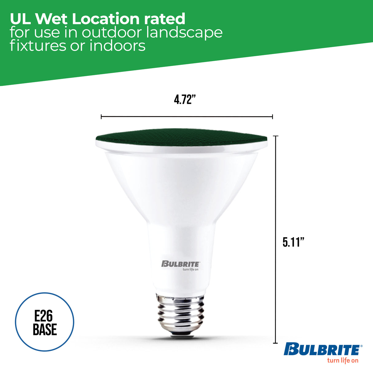 Bulbrite 861909 90-Watt Equivalent, Green Color PAR38 Weatherproof Outdoor E26 Medium Base Flood LED Light Bulb