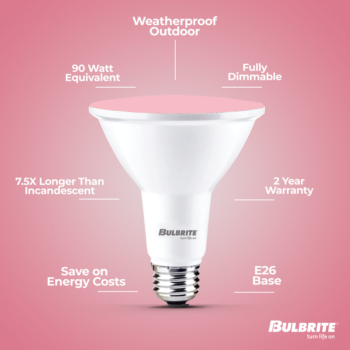 Bulbrite 861910 90-Watt Equivalent, Pink Color PAR38 Weatherproof Outdoor E26 Medium Base Flood LED Light Bulb