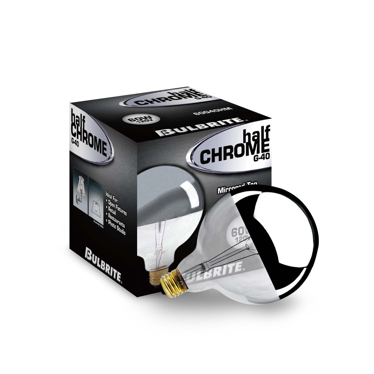 Bulbrite 861292 Bulbrite Pack of (4) Incandescent G40 Medium Screw Base (E26) Light Bulb, 100 Watt, Half Chrome