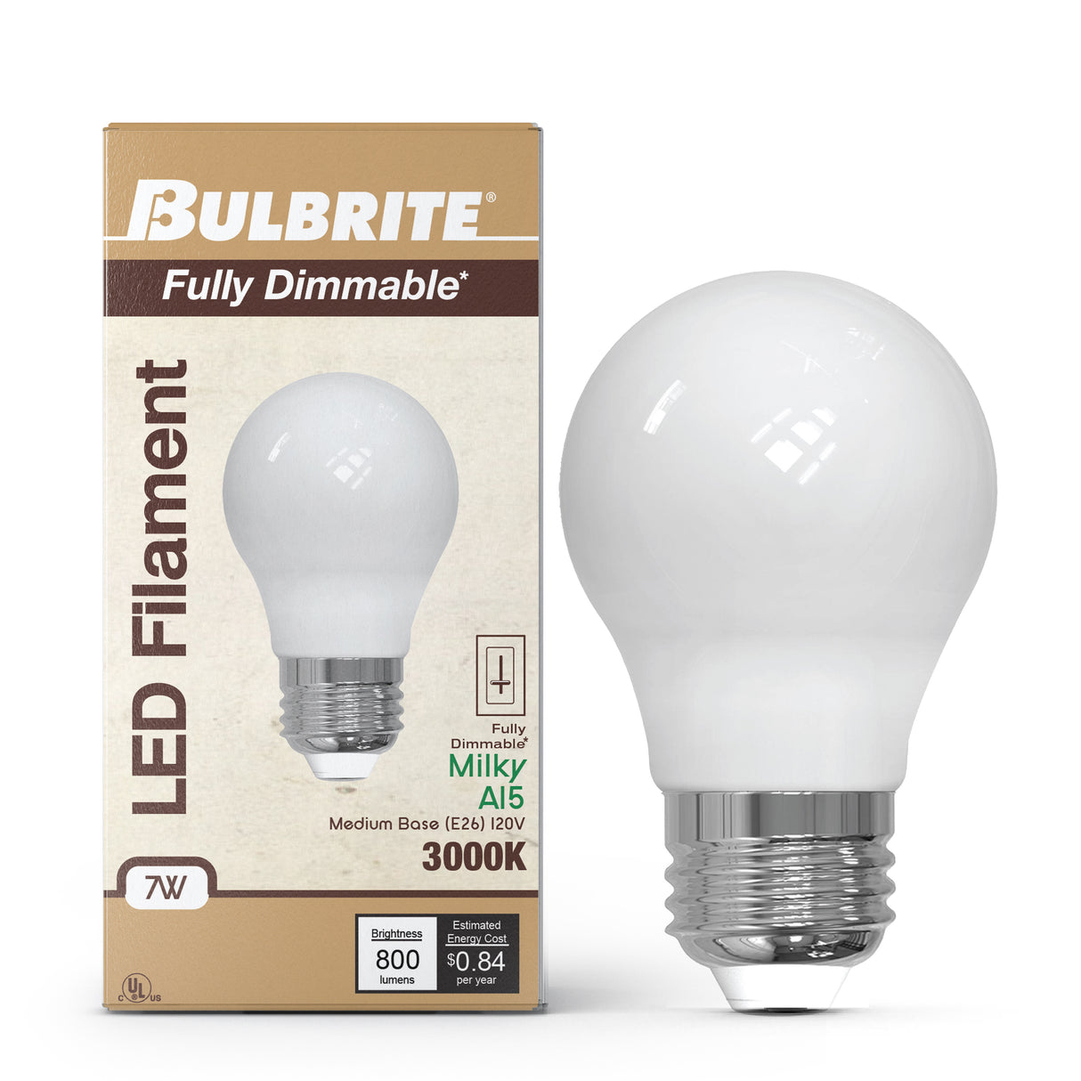 Bulbrite 862060 Bulbrite LED Filament Pack of (4) 7 Watt Dimmable A15 Light Bulb with Milky Glass Finish and Medium (E26) Base - 3000K (Soft White Light), 800 Lumens
