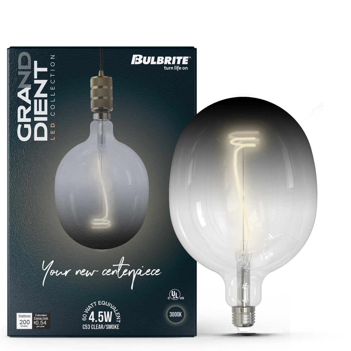 Bulbrite 776321 Bulbrite Gradient 4.5 Watt C53 LED Filament Light Bulb with a Clear/Smoke Finish and Medium Screw (E26) Base - 3000K, 200 Lumens