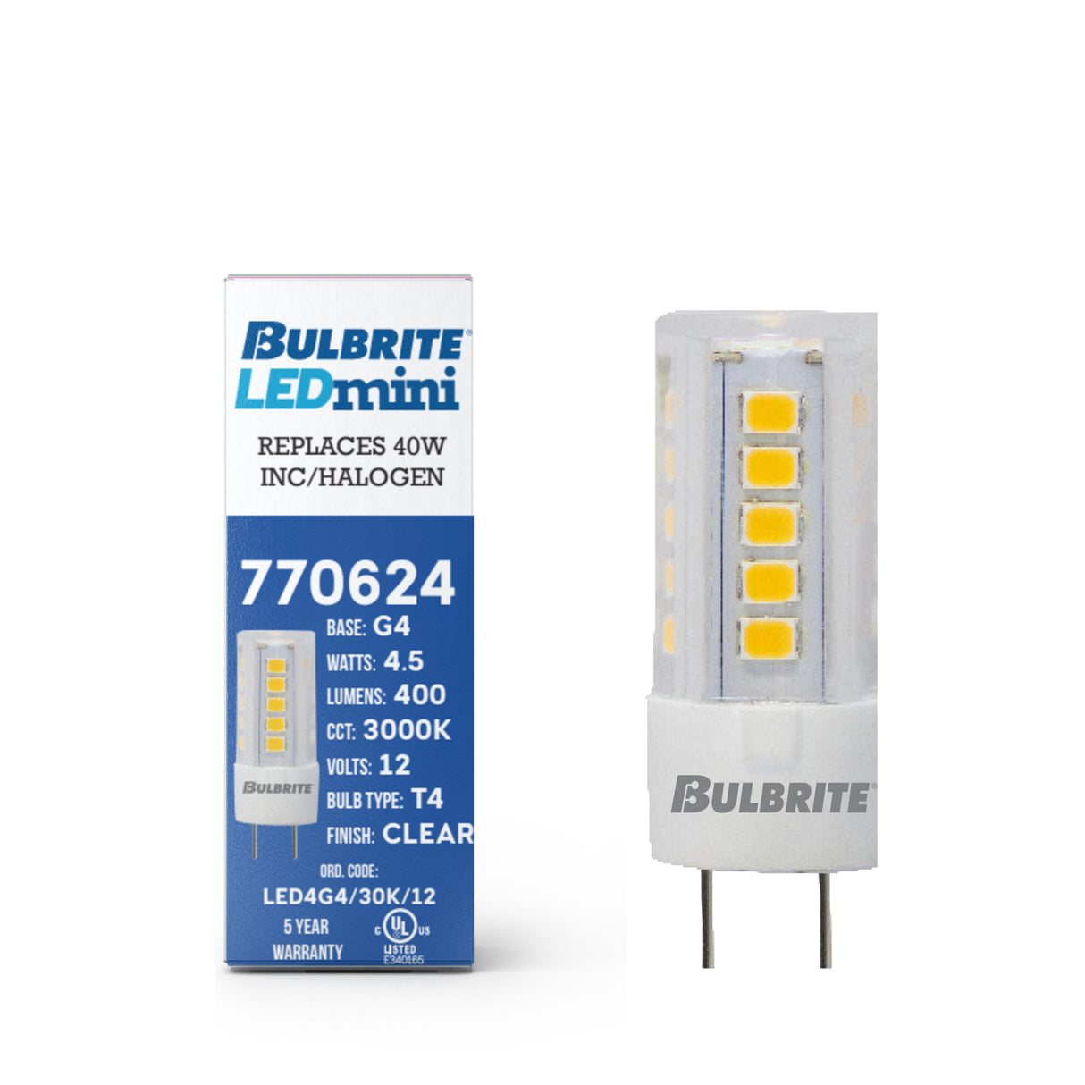 Bulbrite 862142 4.5W LED G4 3000K 12V 2PK