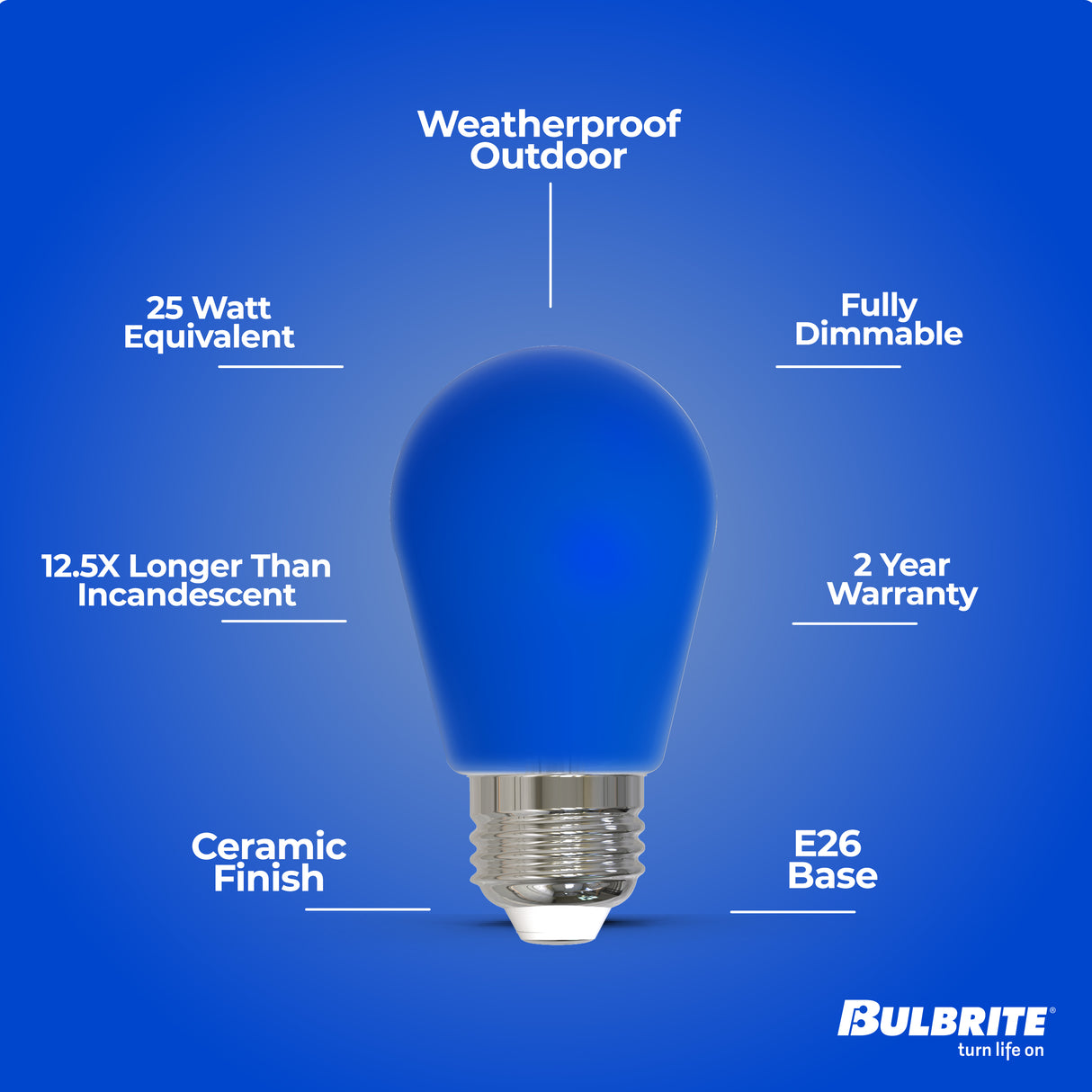Bulbrite 862322 25-Watt Equivalent Ceramic Blue Color S14 Weatherproof Outdoor E26 Medium Base
LED Light Bulb