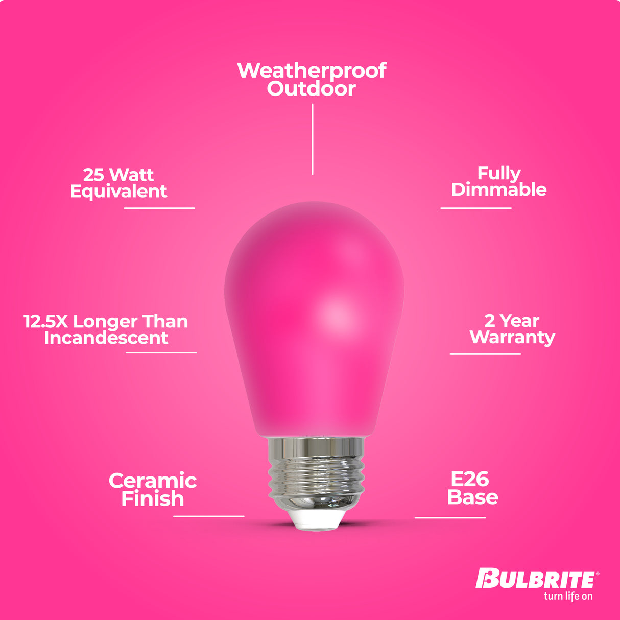 Bulbrite 862323 25-Watt Equivalent Ceramic Pink Color S14 Weatherproof Outdoor E26 Medium Base
LED Light Bulb