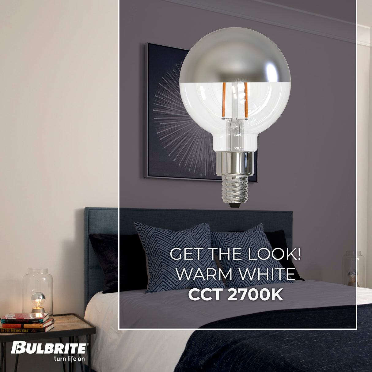 Bulbrite 862696 Bulbrite LED Filament Pack of (4) 2.5 Watt Dimmable G16 Light Bulb with a Half Mirror Finish and Candelabra Screw (E12) Base - 2700K (Warm White Light), 200 Lumens