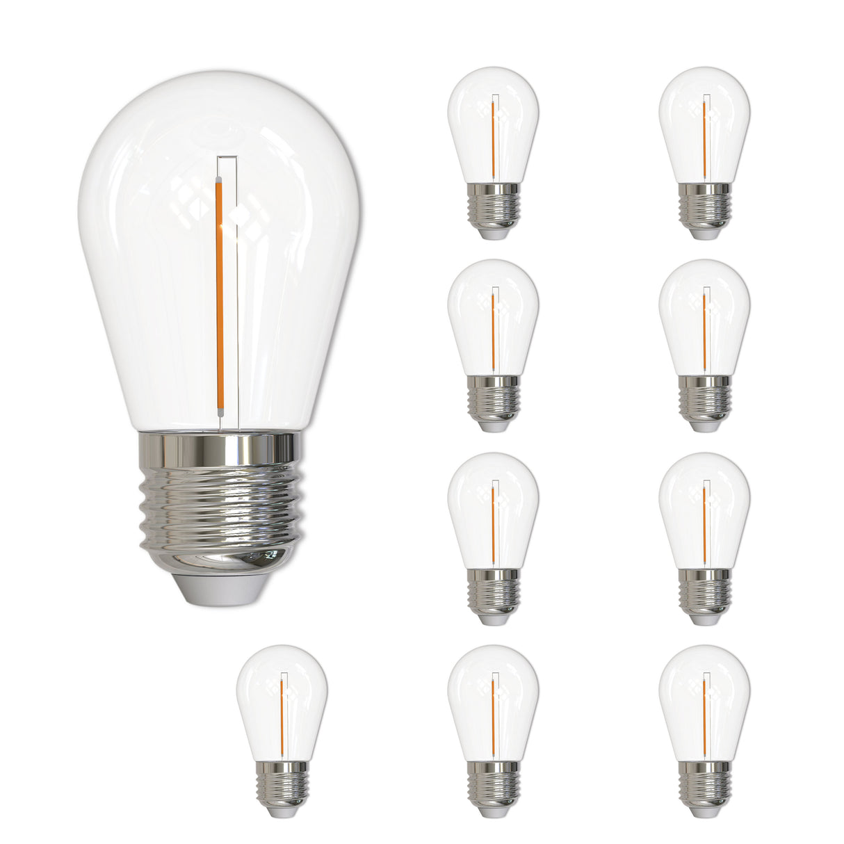 Bulbrite 862742 Bulbrite LED Filament Pack of (10) 1 Watt Dimmable S14 Light Bulbs with Clear Plastic Finish and Medium (E26) Base - 2700K (Warm White Light), 70 Lumens