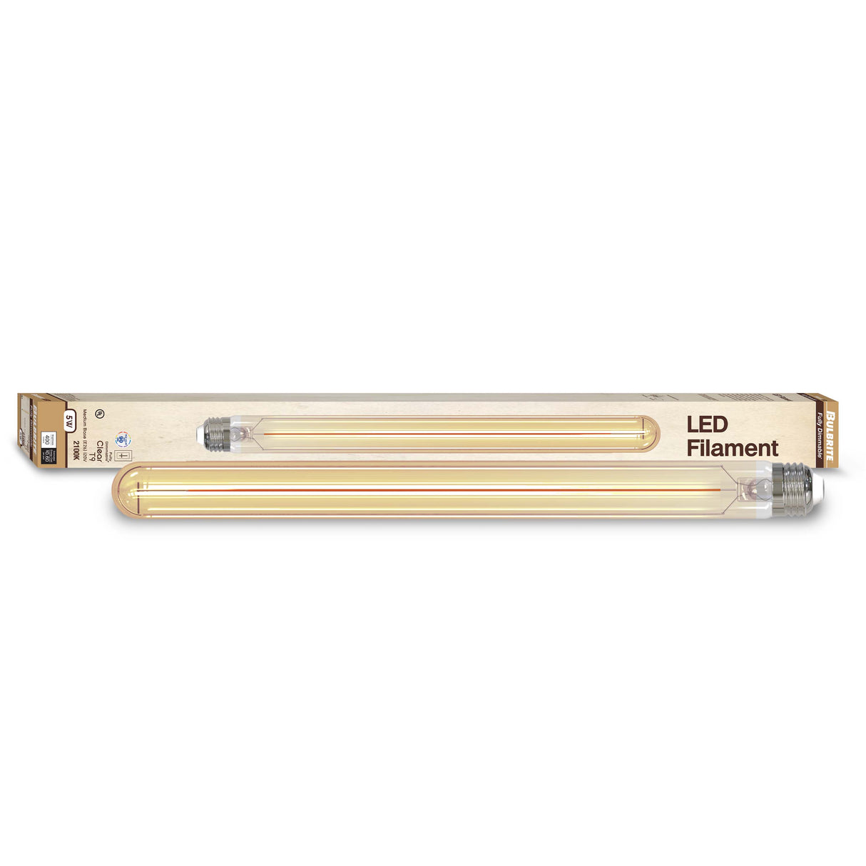 Bulbrite 862776 Bulbrite LED Filament Pack of (4) 5 Watt Dimmable 15 Inch T9 Light Bulb with Antique Glass Finish and Medium (E26) Base - 2100K (Amber Light), 400 Lumens