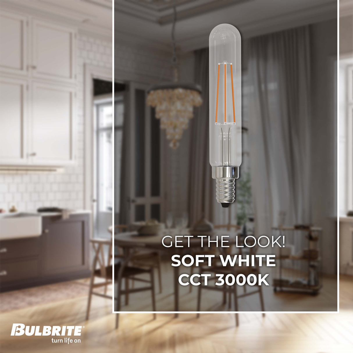 Bulbrite 862933 Bulbrite LED 4.5 Watt Dimmable T8 Light Bulb with a Clear Finish and a Candelabra Screw E12 - 3000K (Soft White Light) 450 lumens