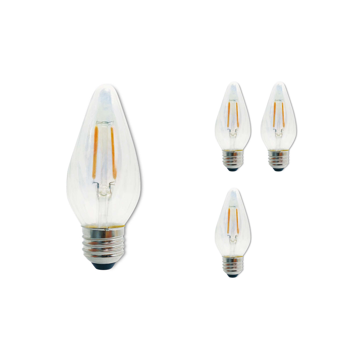 Bulbrite 862789 Bulbrite Fiesta Pack of (4) 4 Watt Dimmable F15 LED Filament Light Bulb with Clear Iridescent Glass Finish and Medium (E26) Base - 2700K (Warm White Light), 320 Lumens