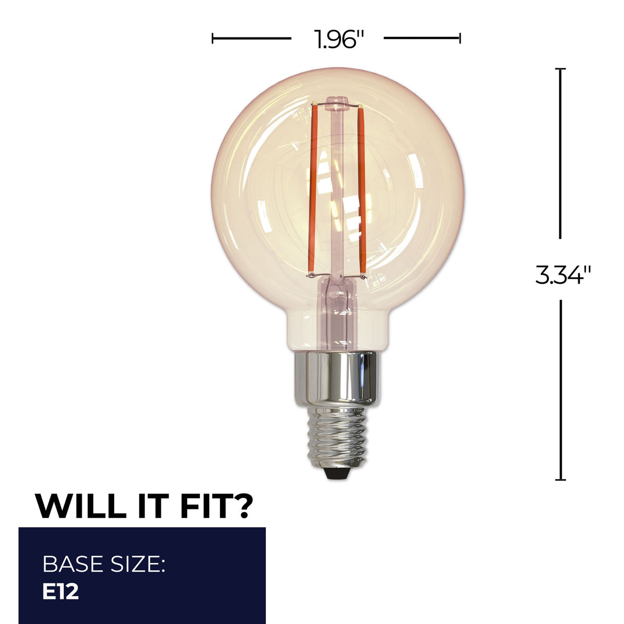Bulbrite 862800 Bulbrite LED Filament Pack of (4) 2.5 Watt Dimmable G16 Light Bulbs with Antique Glass Finish and Candelabra (E12) Base - 2100K (Warm Amber Light), 160 Lumens