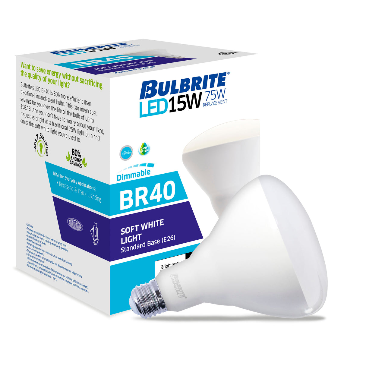 Bulbrite 862964 Bulbrite LED Filament 15 Watt Dimmable BR40 Light Bulb with Frost Glass Finish and Medium (E26) Base - 3000K (Soft White Light), 1400 Lumens-4PK