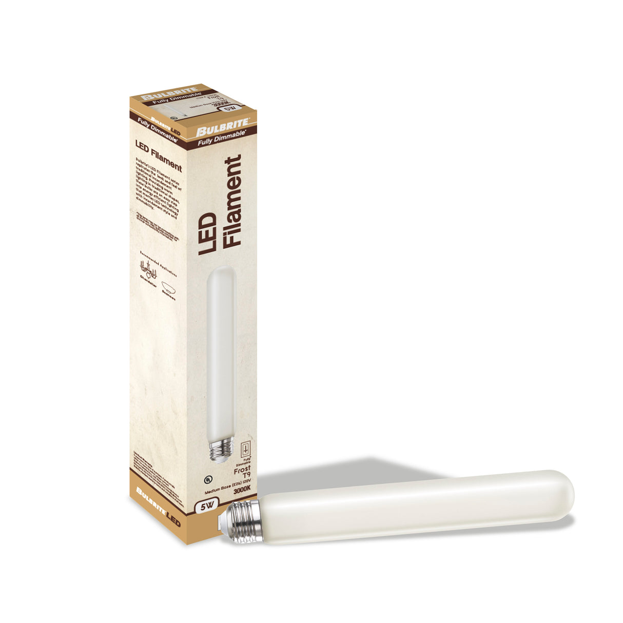 Bulbrite 862836 Bulbrite LED Filament Pack of (4) 5 Watt Dimmable 7 Inch T9 Light Bulb with Frost Glass Finish and Medium (E26) Base - 3000K (Soft White Light), 350 Lumens