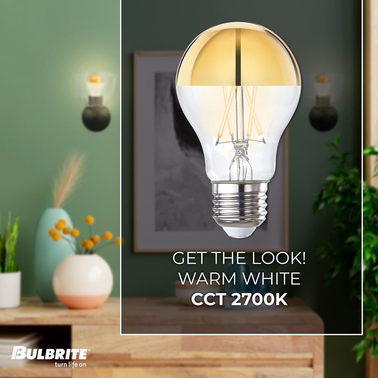 Bulbrite 862840 Bulbrite LED Filament Pack of (4) 5 Watt Dimmable A19 Light Bulb with Half Gold Glass Finish and Medium (E26) Base - 2700K (Warm White Light), 400 Lumens