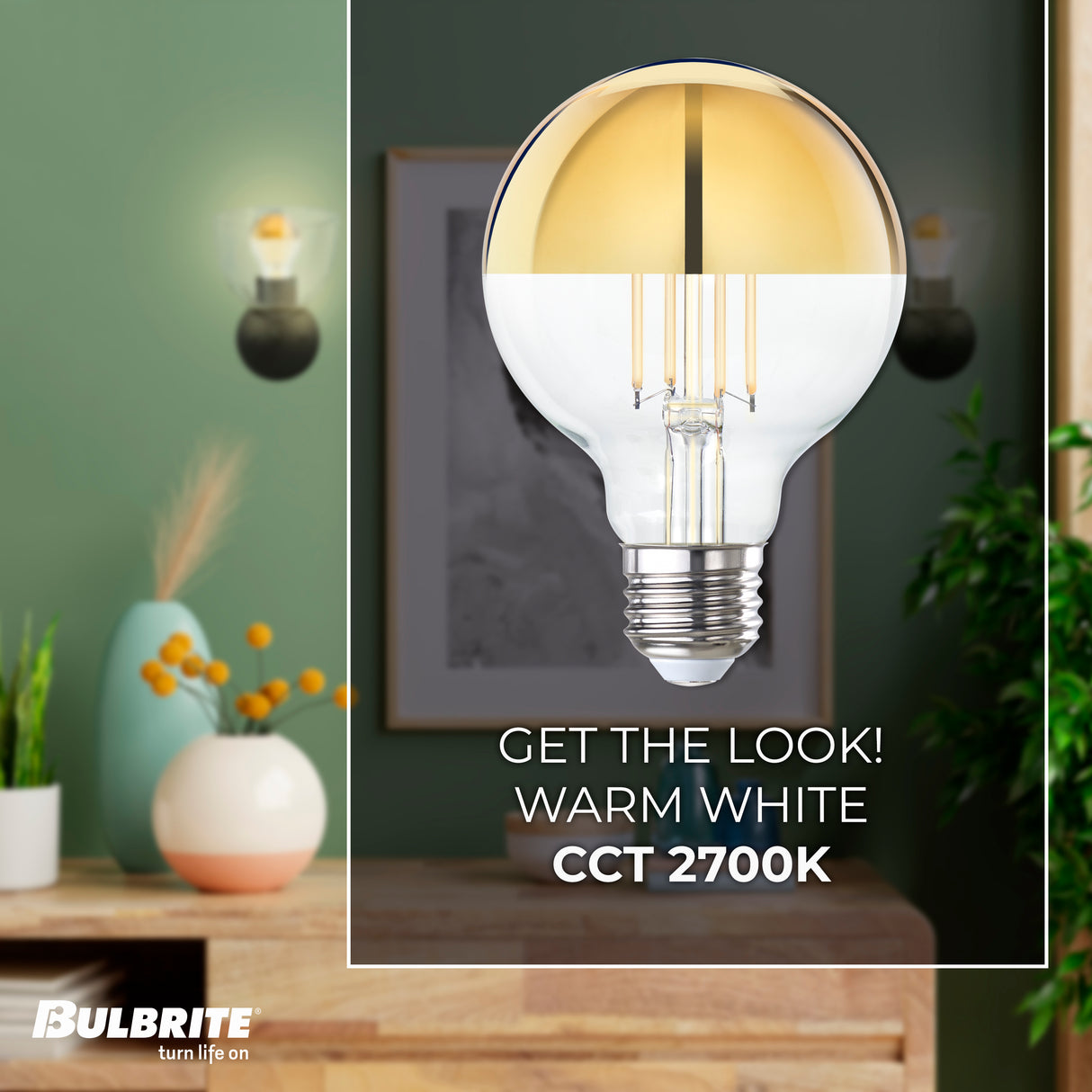 Bulbrite 862841 Bulbrite LED Filament Pack of (4) 4.5 Watt Dimmable G25 Light Bulb with Half Gold Glass Finish and Medium (E26) Base - 2700K (Warm White Light), 350 Lumens
