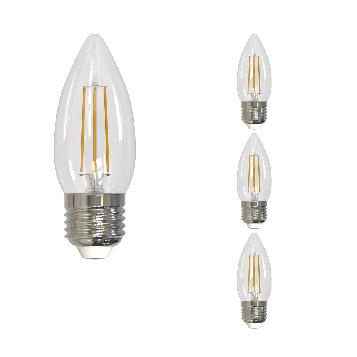 Bulbrite 862843 Bulbrite LED Filament Pack of (4) 5.5 Watt Dimmable B11 Light Bulbs with Clear Glass Finish and Medium (E26) Base - 3000K (Soft White Light), 500 Lumens