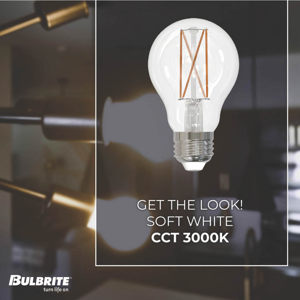 Bulbrite 862920 Bulbrite LED 7.6W Watt Dimmable A19 Light Bulb with a Clear Finish and a Medium Screw E26 - 3000K (Soft White Light) 800 lumens