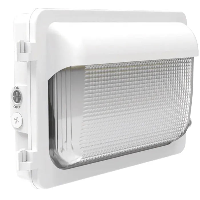 NaturaLED 9674 FXTWX60SW/8CCT3/WH-PHO 25/40/60W LED Compact Traditional Wall Pack White Finish + Photocell 30K/40K/50K 120-277V