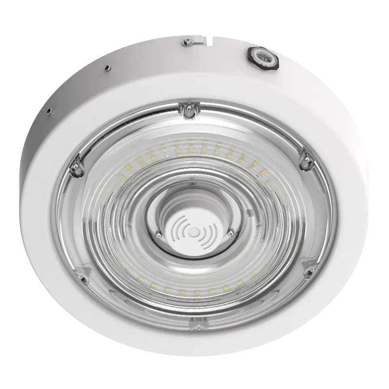 Westgate CXER-40-80W-MCTP-SR-EM-WH 40W/60W/80W LED Round Garage Light White Finish Sensory Ready Emergency Backup 30K/40K/50K 120-277V