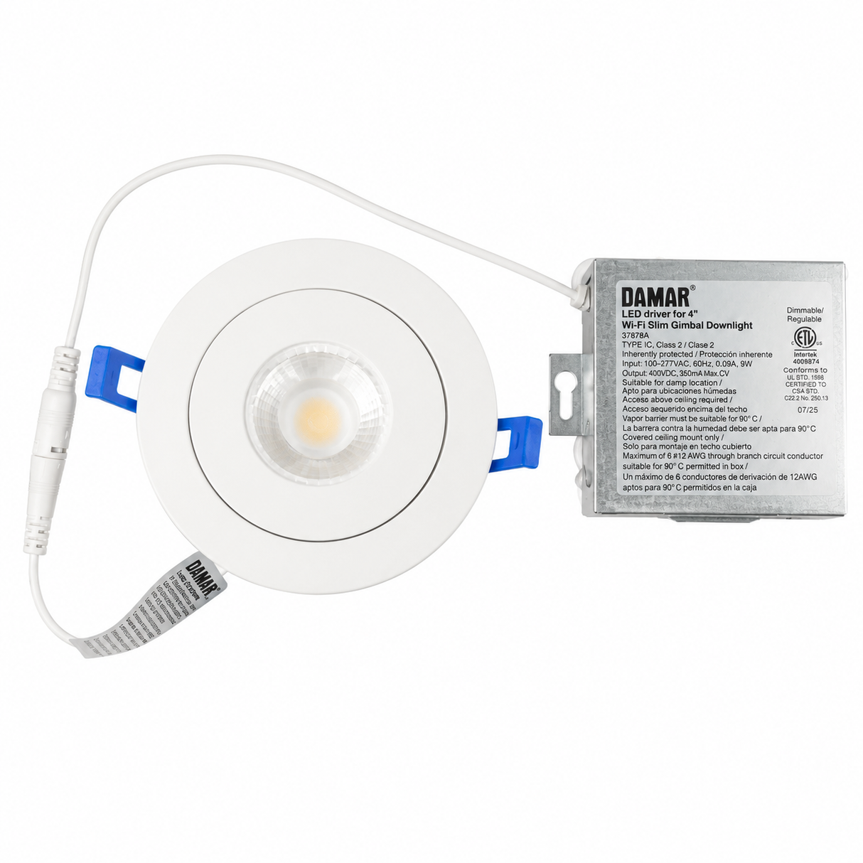 DAMAR 37878A LED9W/4IN/SLIM/GIMBAL/RGB+CCT/D 9W 4-Inch LED Sim Gimbal Downlight RGB+2700K-5000K Dimmable White Finish 100-277V
