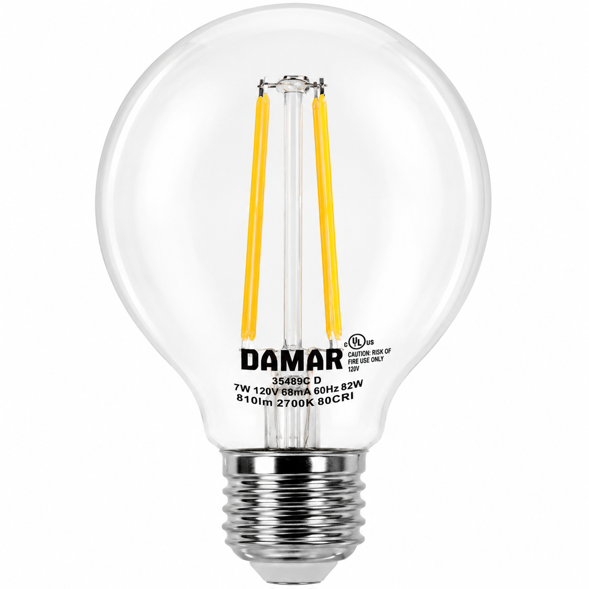 DAMAR 34131D LED7G25/CL/FIL/27K/D 7W G25 LED Globe Filament Clear Finish Dimmable 120V