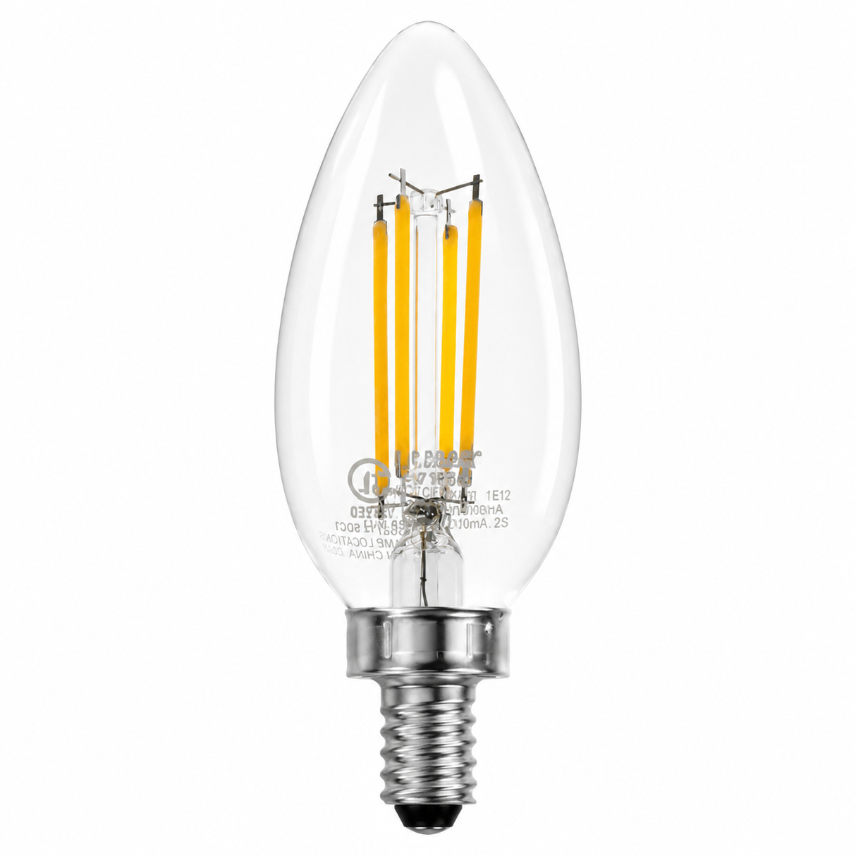 DAMAR 37185A LED4.5W/CTC/FIL/27K/DIM 2.5W B11 CTC Filament LED Light Bulb 2700K Dimmable E12 Candelabra Base 120V