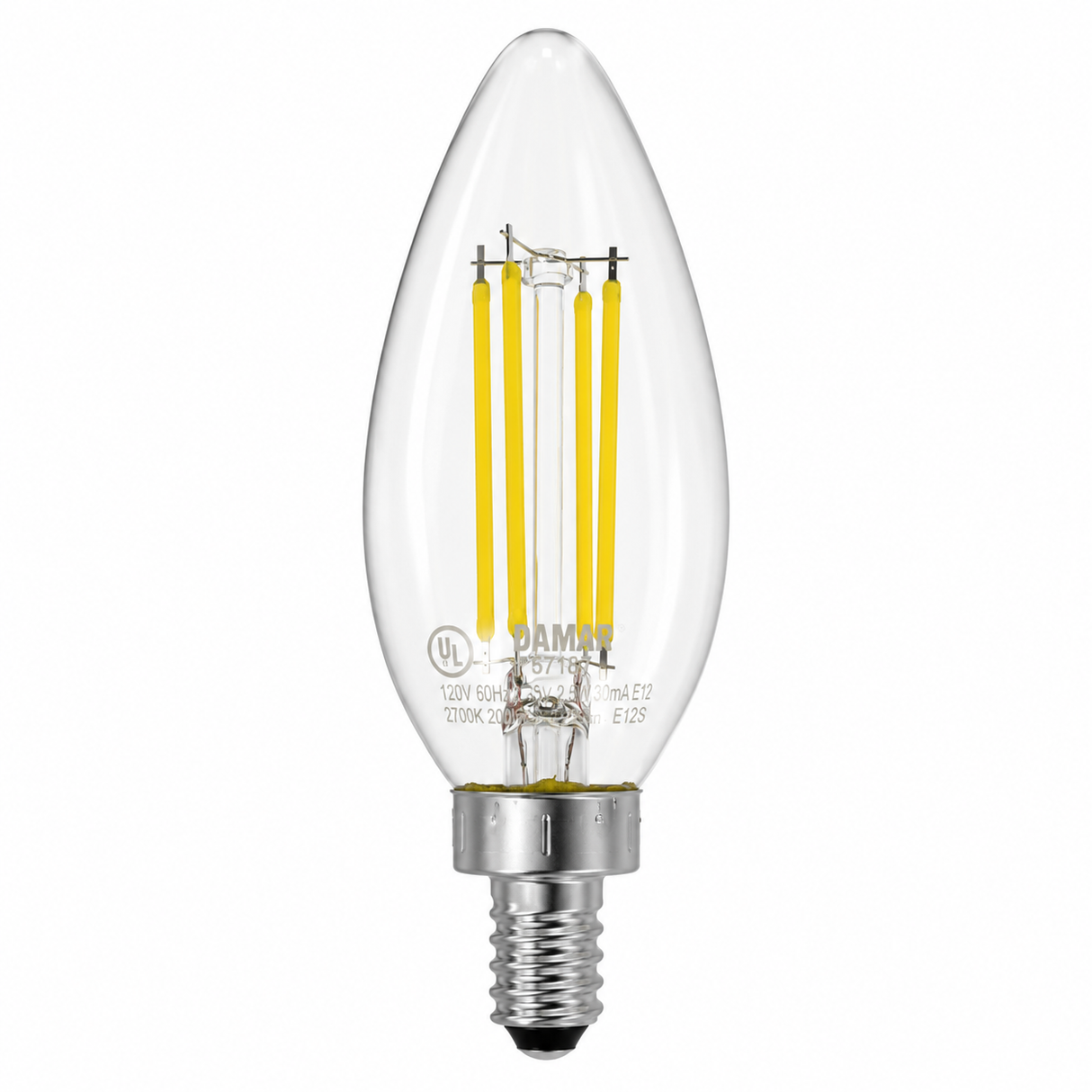 DAMAR 37187A LED4.5W/CTC/FIL/5K/DIM 4.5W B11 CTC Filament LED Light Bulb 5000K Dimmable E12 Candelabra Base 120V