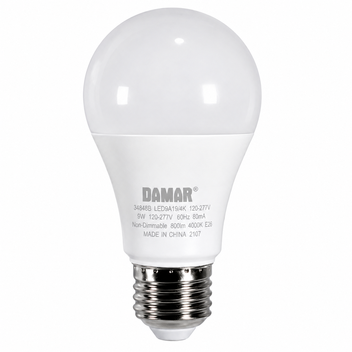 DAMAR 34884B LED9A19/4K 9W A19 LED 4000K Non-Dimmable E26 Base 120-277V
