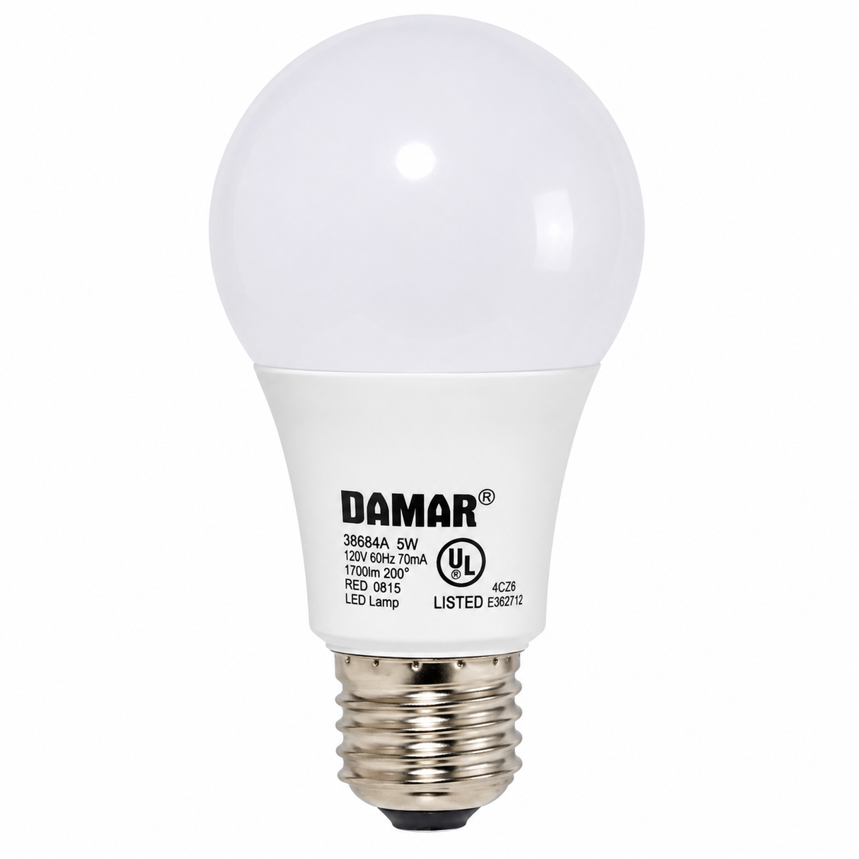 DAMAR 38664A LED5A19/RED 5W A19 LED Red Non-Dimmable E26 Base 120V