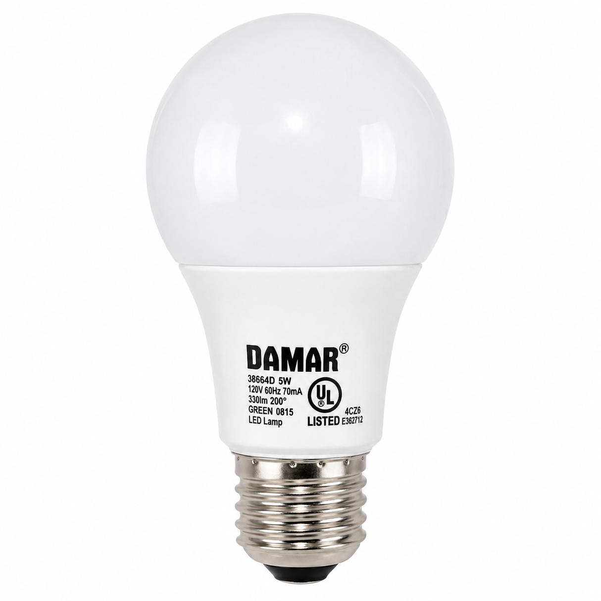DAMAR 38664D LED5A19/GREEN 5W A19 LED Green Non-Dimmable E26 Base 120V