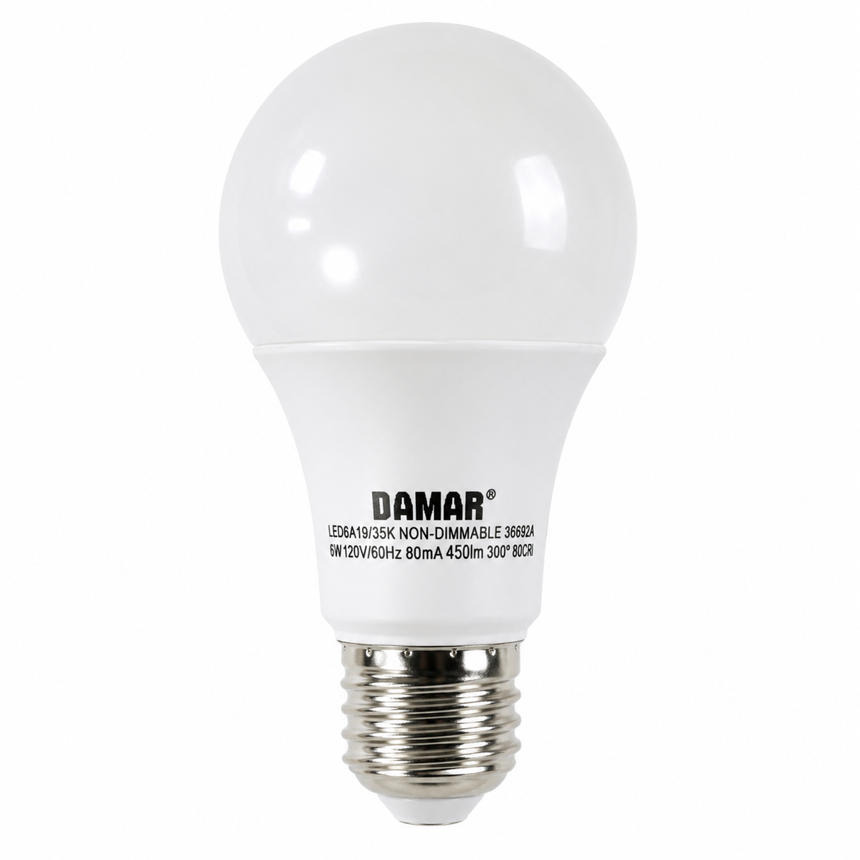 DAMAR 36692A LED6A19/35K 6W A19 LED 3500K Non-Dimmable E26 Base 120V