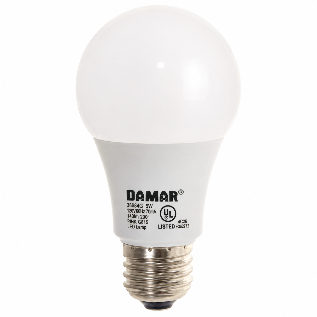 DAMAR 38664E LED5A19/PINK 5W A19 LED Pink Non-Dimmable E26 Base 120V