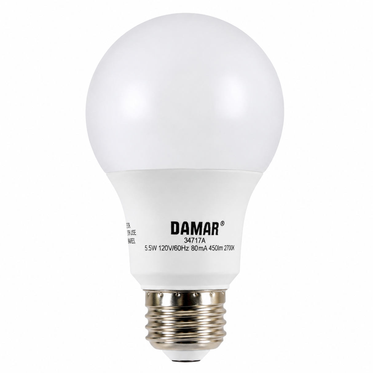 DAMAR 34717A LED5.5A19/3K 5.5W A19 LED 3000K Non-Dimmable E26 Base 120V