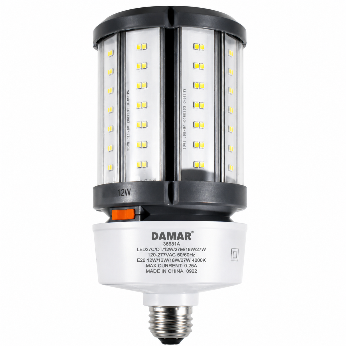 DAMAR 36681B LED27CC/3CCT 12W/18W/27W LED HID Corn Retrofit Bulb 30K/40K/50K E26 Base 120-277V