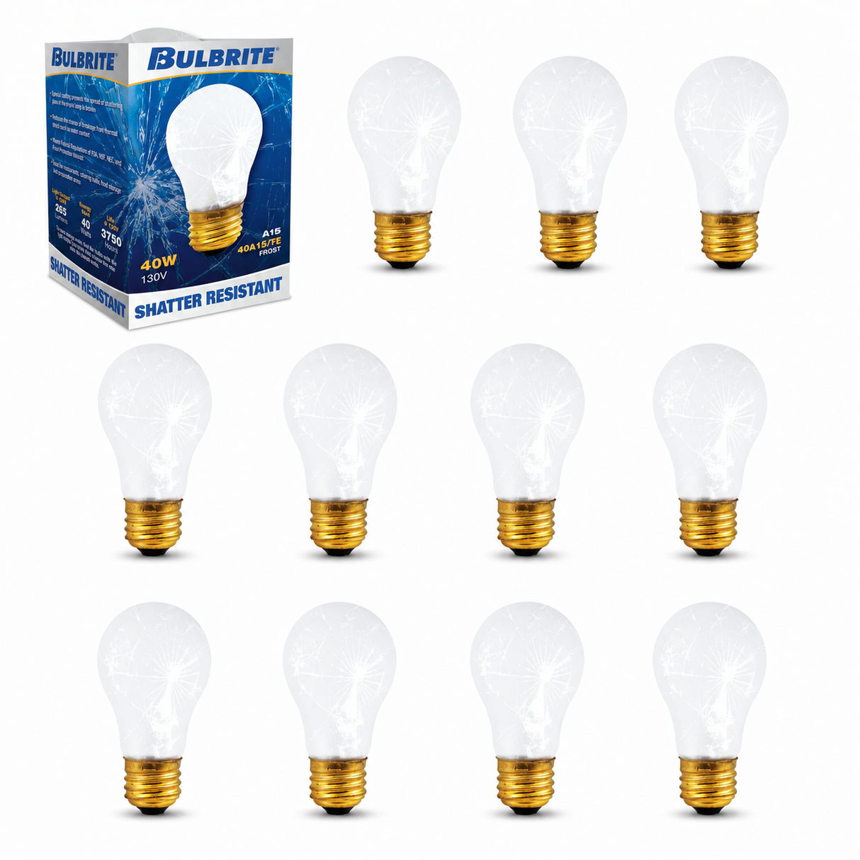 Bulbrite 860862 40W Frost Tough Coat A15 Medium Incandescent Bulb 2700K Dimmable E26 Medium 265 Lumens 130V 12PK