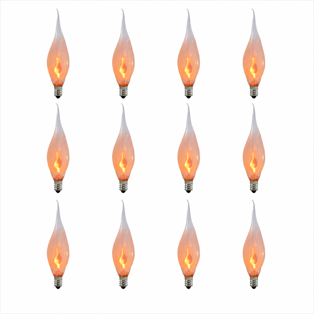 Bulbrite 861258 3W Incandescent CA5 Candelabra Screw Base Light Bulb Silicone Flame Shaped 2700K Dimmable E12 Candelabra 120V 12PK