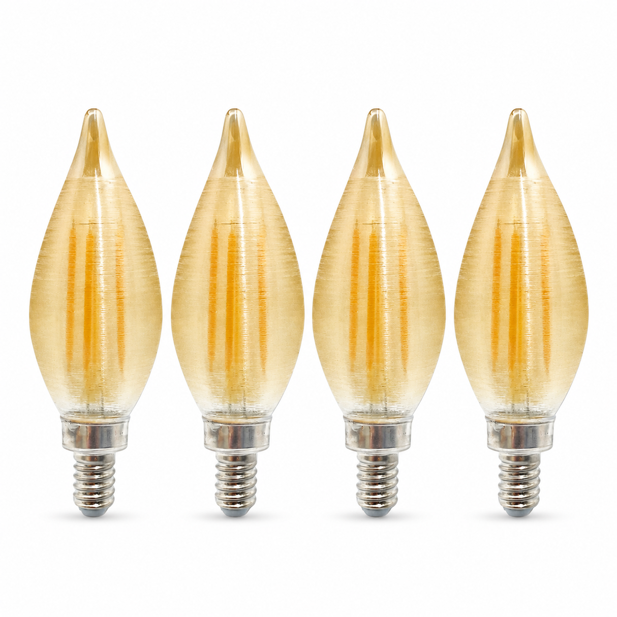 Bulbrite 862786 4W Spunlite C11 LED Filament Light Bulb with Amber Glass Finish and Candelabra Base Amber Light 2100K Dimmable E12 Candelabra 250 Lumens 120V 4PK