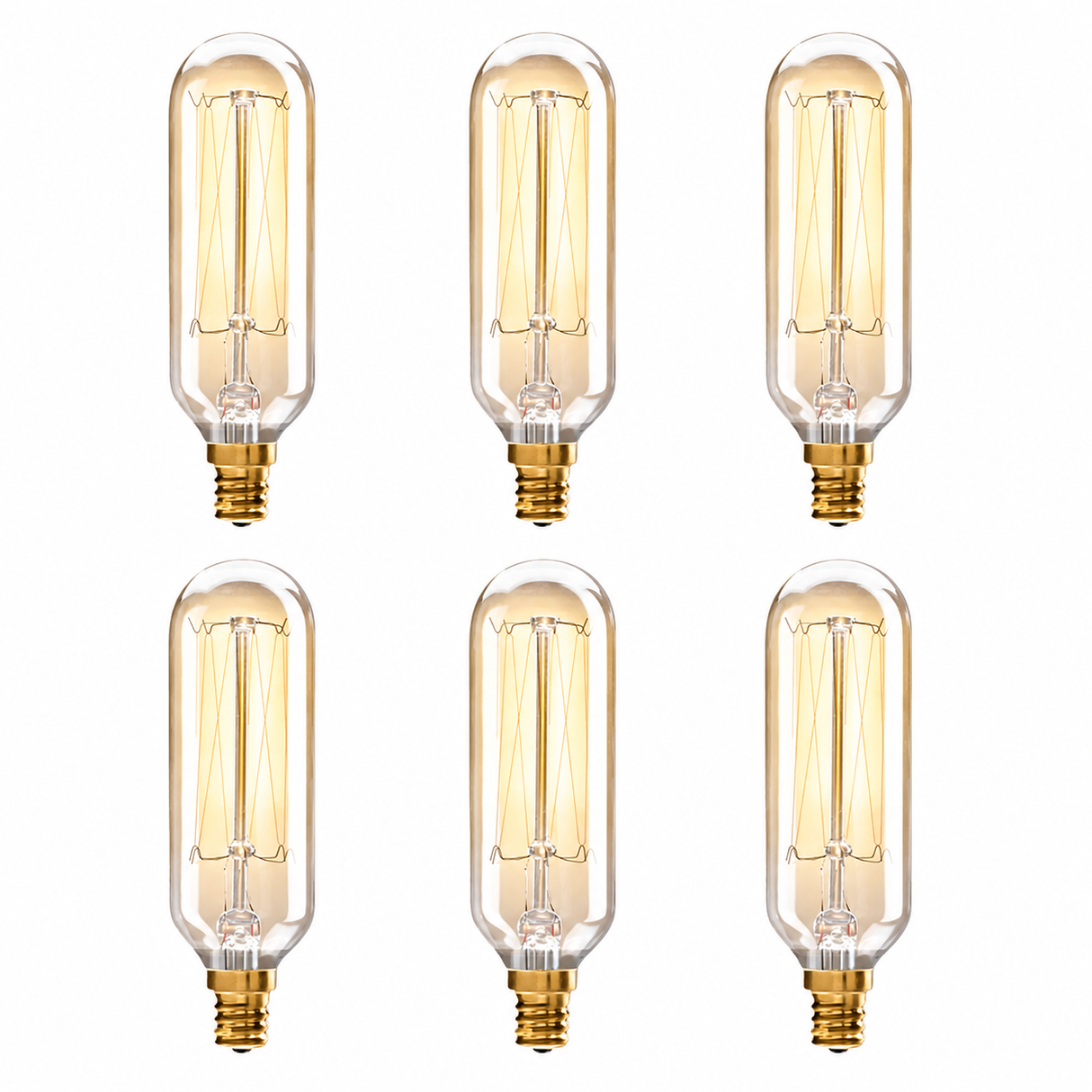 Bulbrite 862906 40W Pack of 6 Antique Nostalgic Thread Filament T8 Candelabra Incandescent Bulb 2200K Dimmable E12 Candelabra 40 Lumens 120V 6PK