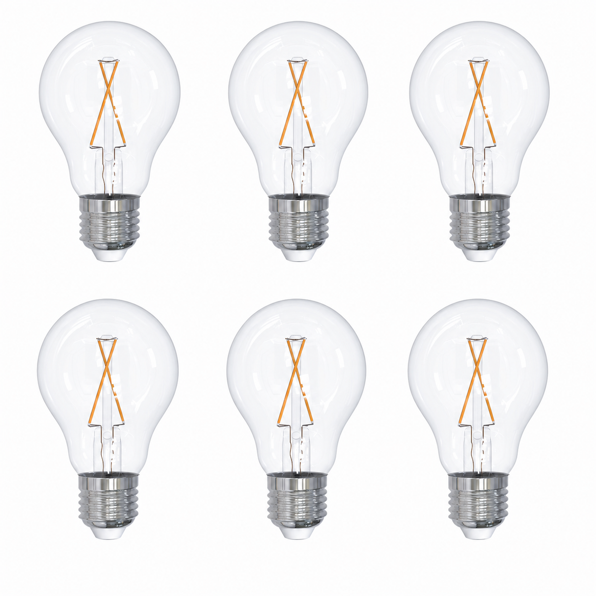 Bulbrite 862925 2.5W LED A19 Light Bulb with A Clear Finish and A Medium Screw Warm White Light 2700K Dimmable E26 Medium 250 Lumens 120V 6PK